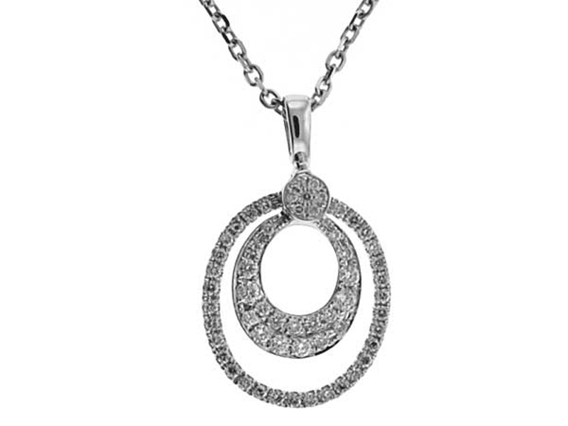 Swiveling Pendant with Graduated Center of Diamonds Surrounded by Diamond Halo in 18k White Gold