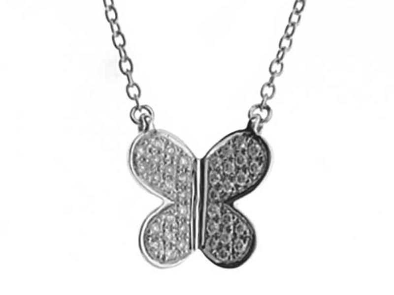 Butterfly Necklace with Pavé Set Round Diamonds Set in 18k White Gold