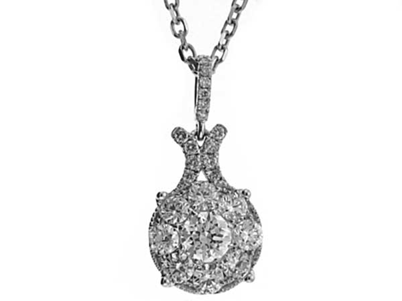Upward Curved Pendant with Diamonds Set in 18k White Gold