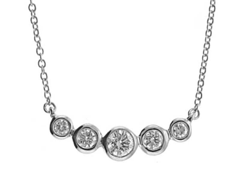 5 Graduating Bezel Set Diamonds Curved Bar Necklace in 18kt White Gold