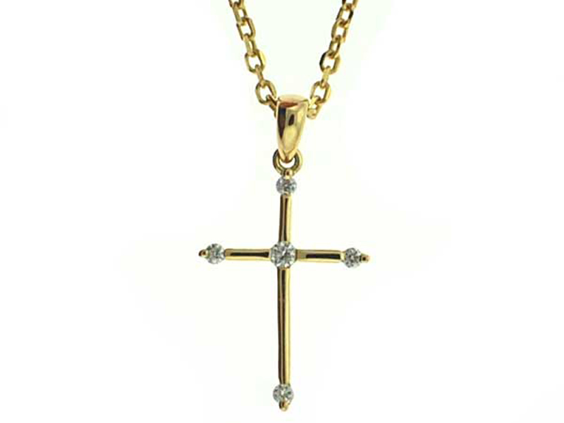 Five Stone Diamond Cross in 18kt Yellow Gold