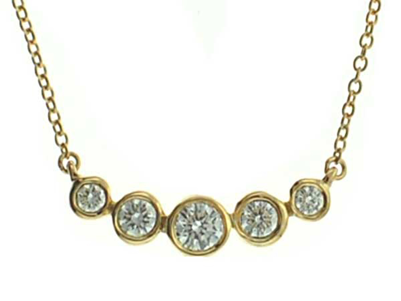 5 Stone Bezel Set Diamond Necklace in 18K Yellow Gold