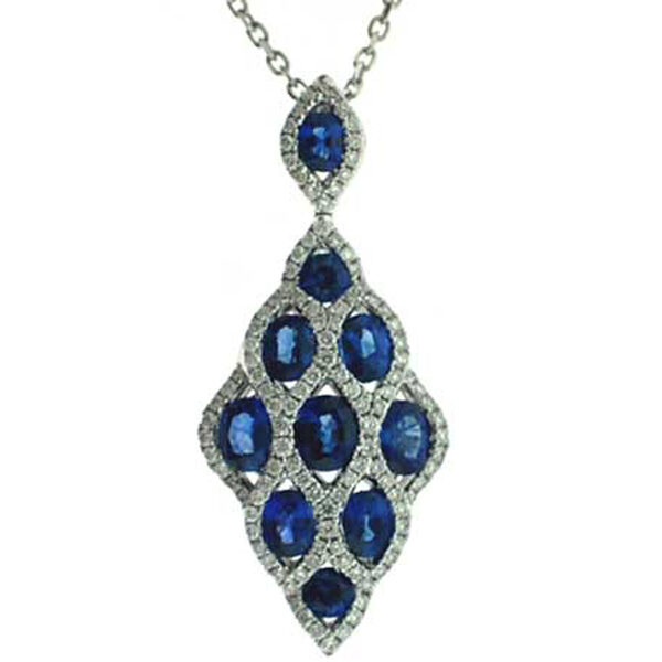 Diamond Shape Sapphire and Diamond Pendant in 18kt White Gold
