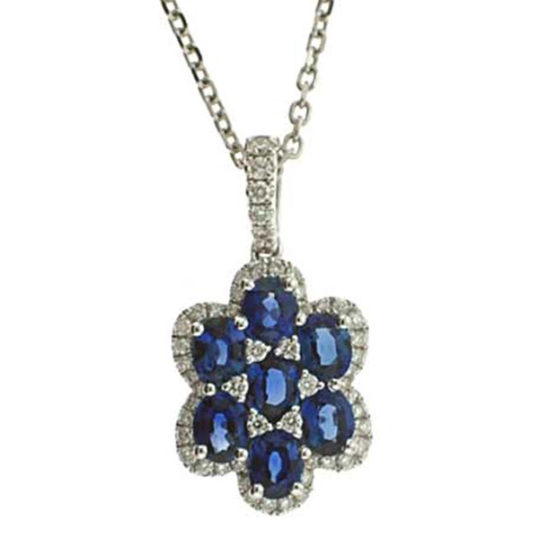 Sapphire Pendant with Diamonds in 18k White Gold