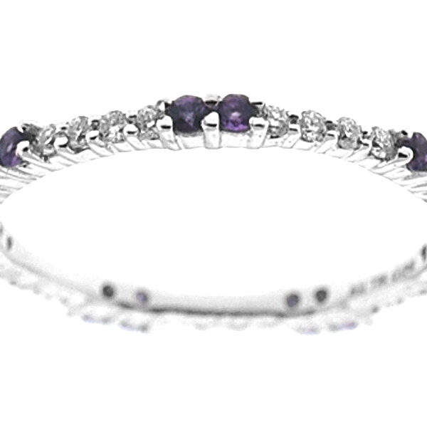 Thin Stackable Diamond and Amethyst Eternity Ring Band in 18kt White Gold