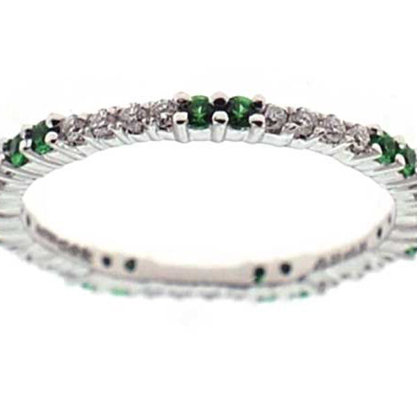 Thin Diamond and Emerald Stackable Eternity Band in 18kt White Gold