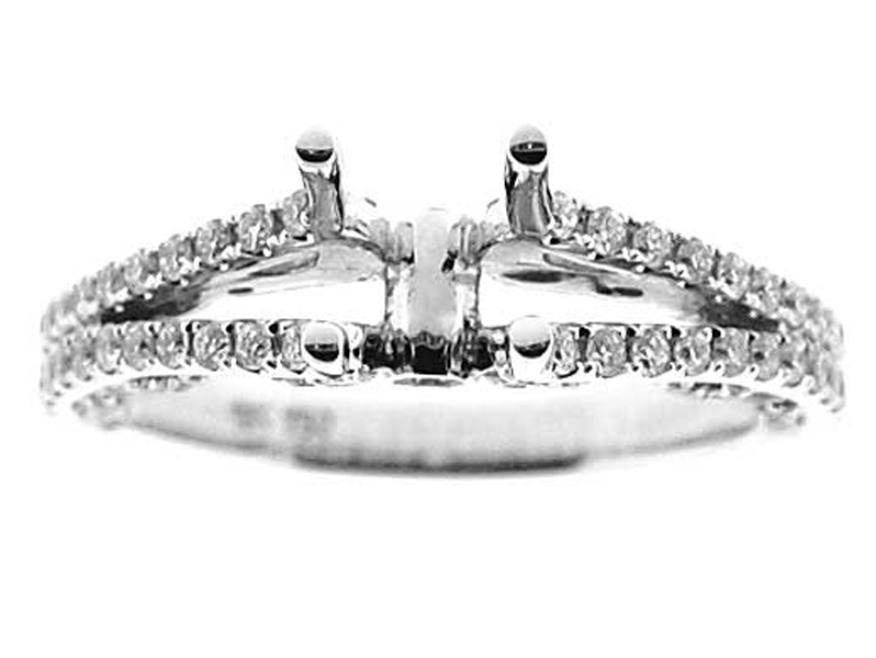 Semi-Mount Split Shank Engagement Ring with Micro-Prong and Bezel Set Round Diamonds in 18k White Gold