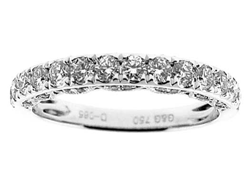 Single Row Three Side Band with Beaded Milgrain Micro-Prong Set Round Diamonds in 18k White Gold