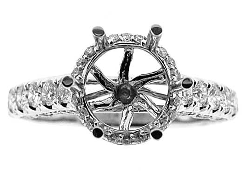 Side Halo Single Row Scallop Sides with Milligrain Engagement Ring Semi Mount