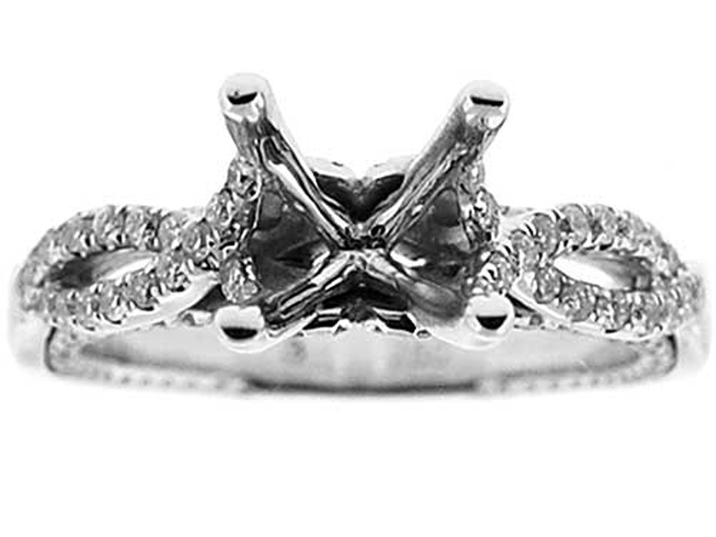 Split By Pass Twist Shank, Diamond Engagement Semi Mount White Gold Ring