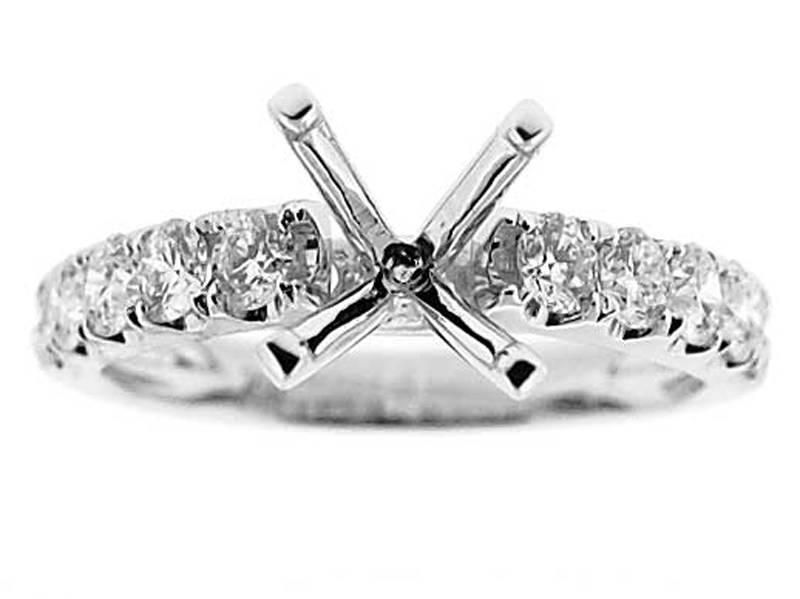 10 stone, 0.84ct, Single Row  Diamond Engagement Semi Mount White Gold Ring