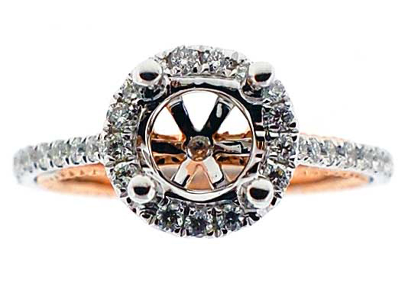 Halo Two Tone, White and Rose Gold  Diamond Engagement Semi Mount Ring