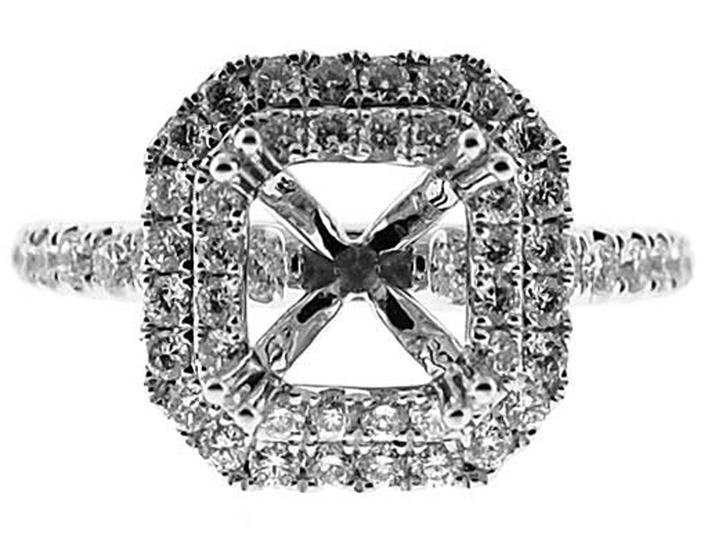 Double Octagon Halo Diamond Engagement Semi Mount White Gold Ring Setting