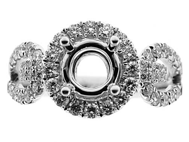 Halo with Modern Shank Diamond Engagement Semi Mount White Gold Ring Setting
