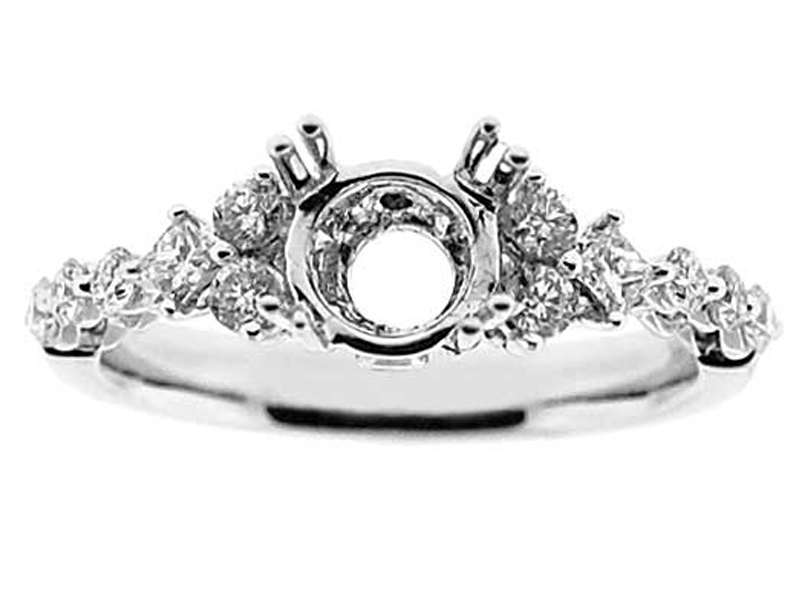 Common Prong, Delicate Look, Diamond Engagement Semi Mount White Gold Ring Setting