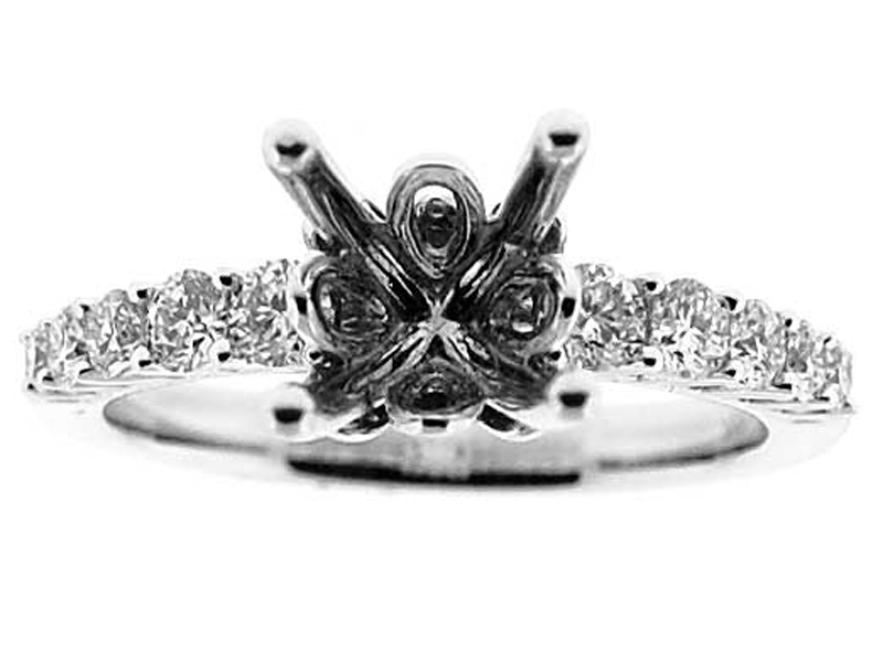 Single Row, Prong Set Shank, Flower Design Head, Diamond Engagement Semi Mount White Gold Ring Setting