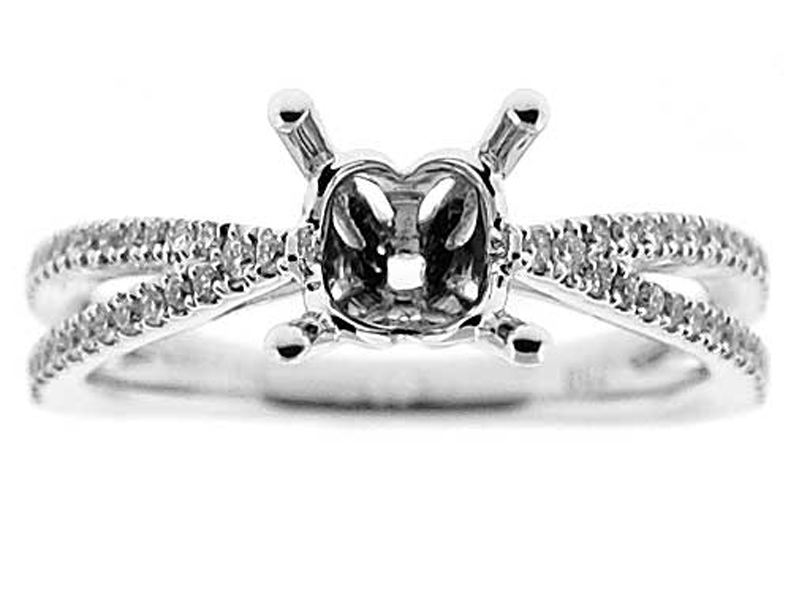 Split Shank, Diamond Engagement Semi Mount White Gold Ring Setting