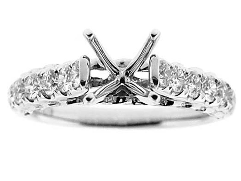 Single Row Diamond Shank With Twist  Gold Design Sides, Engagement Semi Mount White Gold Ring Setting