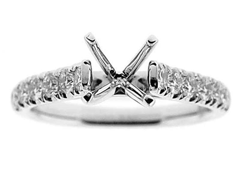 Classic Single Row, Diamond Engagement Semi Mount White Gold Ring Setting
