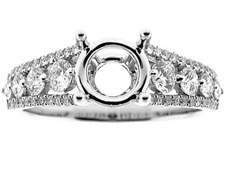 Semi Mount Engagement Ring with Graduating Prong Set Diamonds Bordered by Micro-Prong Set Diamonds in 18k White Gold