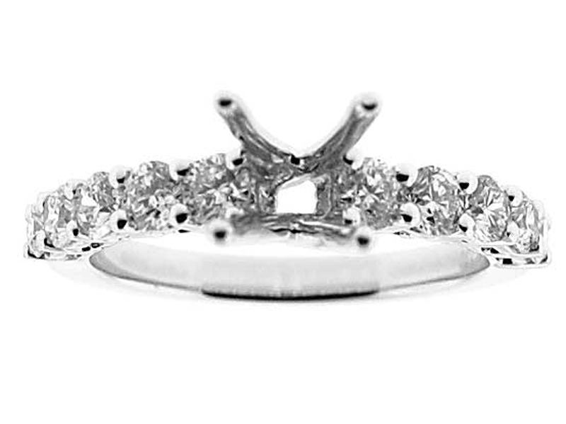 Semi-Mount Engagement Ring with Prong Set Round Diamonds in 18k White Gold