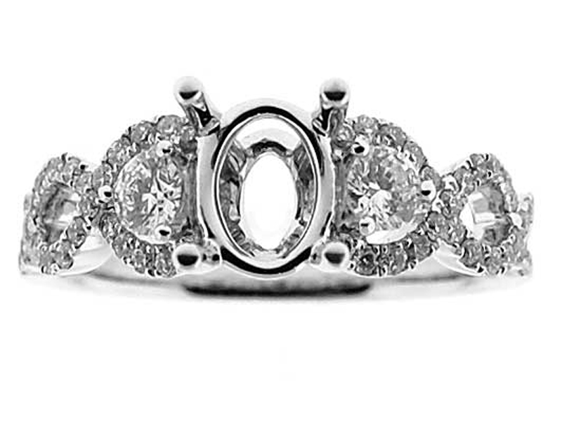 Semi-Mount Twist Shank Engagement Ring with Micro-Prong and Prong Set Round Diamonds in 18k White Gold