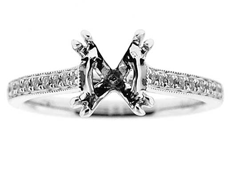 Single Row Diamond Semi Mount Engagement Ring