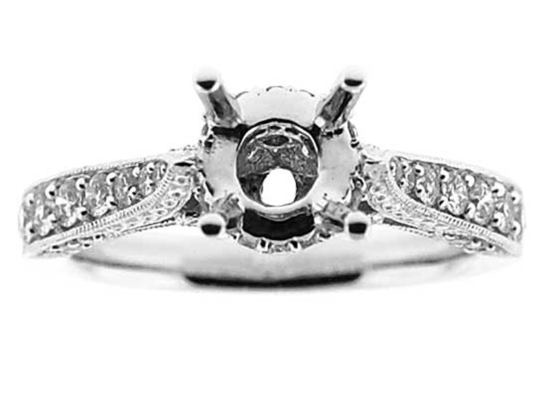 Graduating with Beading, Side Halo, Flower Design Crown, Diamond Semi Mount Engagment Ring Setting