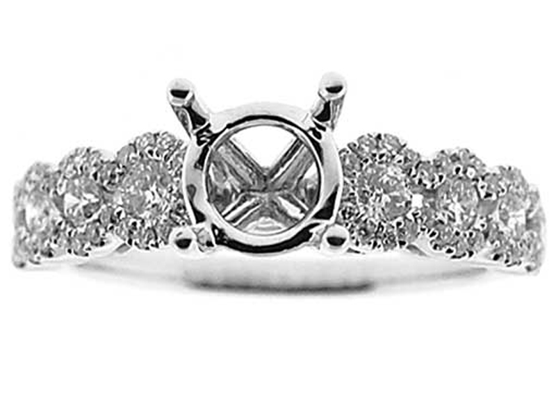 Single Row With Halo Style Shank, Diamond Semi Mount Engagement Ring Setting