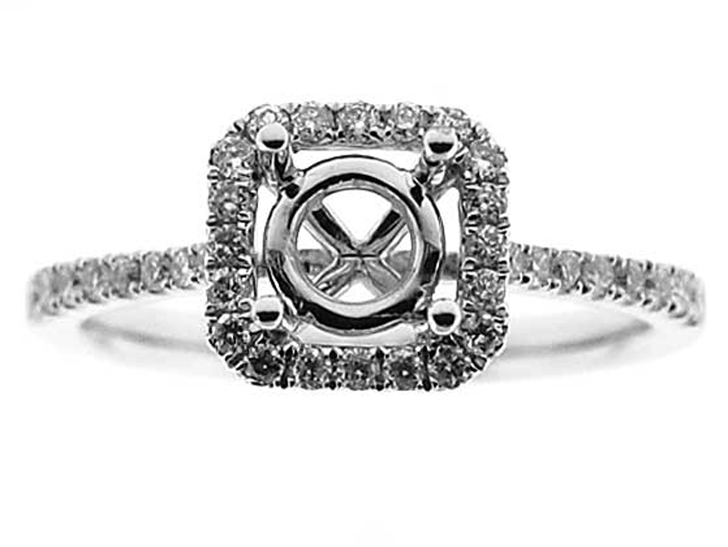 Square Halo Diamond Semi Mount Engagement Ring Setting