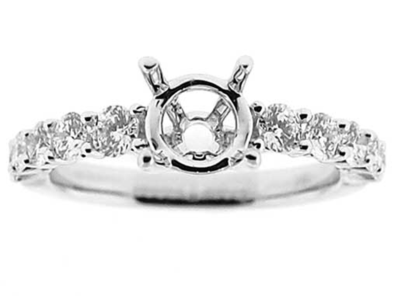 U Prong Single Row Diamond Semi Mount Engagement Ring Setting