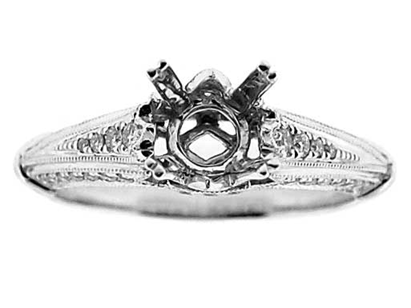 Vintage Look, Laser Crafted Diamond Semi Mount Engagement Ring Setting