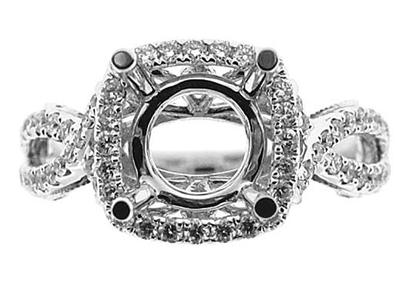 Square Halo Twisted Split Shank Diamond Semi Mount Engagement Ring Setting