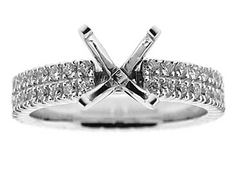 Thin Two Row Micro Prong Set Eternity Style Diamond Semi Mount Engagement Ring Setting