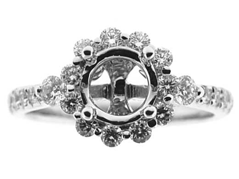 Flower Halo Round Embellished Crown Diamond Semi Mount Engagement Ring Setting