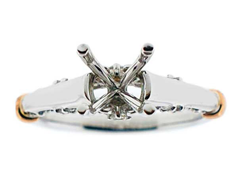 Solitaire Look with Rose Gold Accents and Side Design Semi Mount Engagement Ring