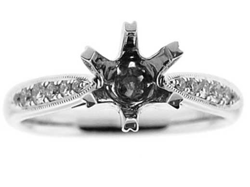 Preset Graduating Shank 6 Prong Head Diamond Semi Mount Engagement Ring Setting