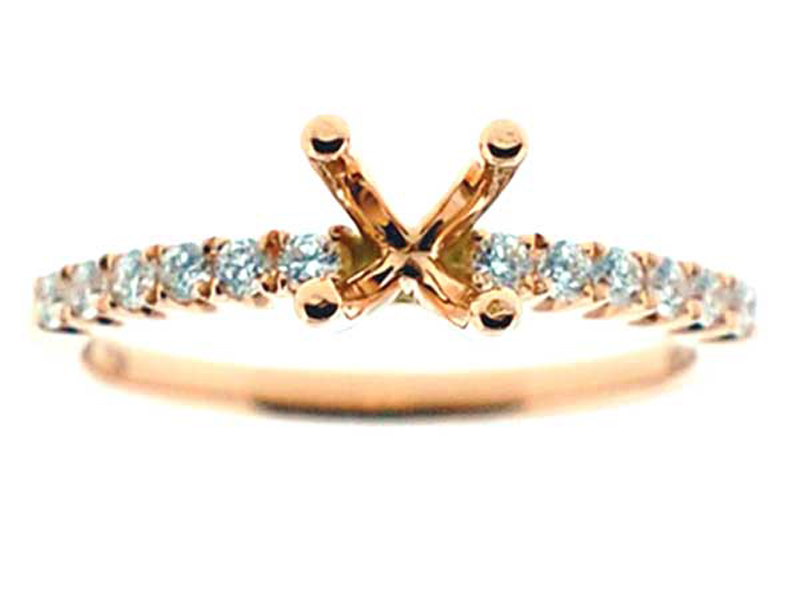 Rose Gold Single Row Diamond Semi Mount Engagement Ring