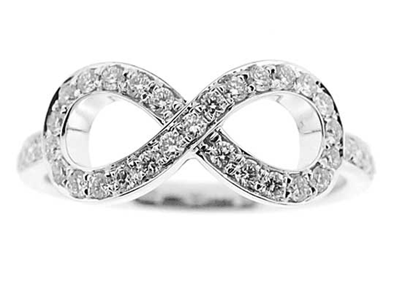 Right Hand Fashion Ring with Diamonds in an Infinity Design and Along the Shank in 18K White Gold