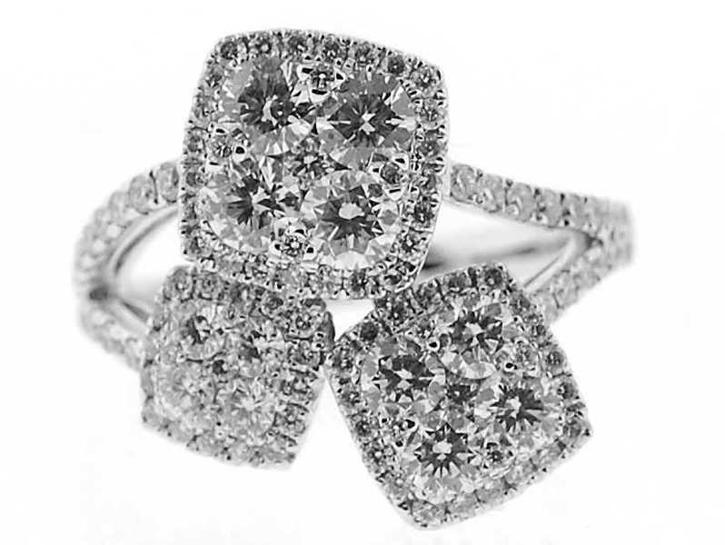 Split Shank Cocktail Ring with Square Clusters of Diamonds Set in 18K White Gold