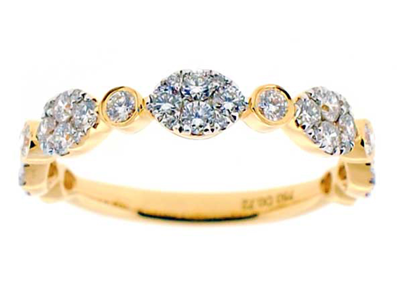 Combination Set Band with Prong Set Clusters of Diamonds and Bezel Set Diamonds in 18k Yellow Gold