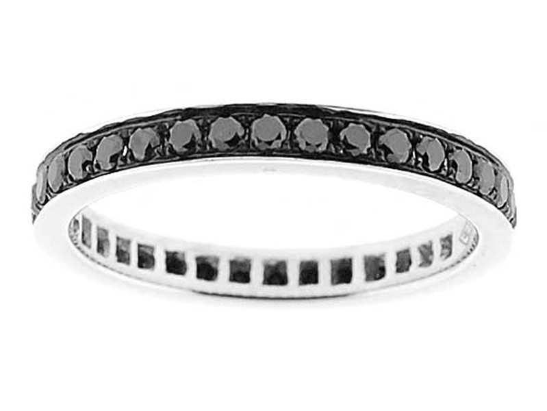 Single Row Band with Round Black Diamonds Set in 18k White Gold