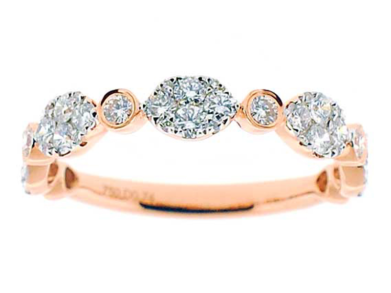 Combination Set Band with Prong Set Clusters of Diamonds and Bezel Set Diamonds in 18k Rose Gold