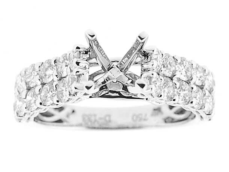 Two Row Micro Prong Set Diamond Semi Mount Engagement Ring Setting