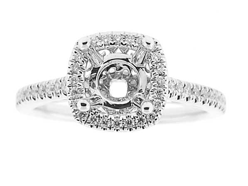 Square Halo Thin Shank Diamond Semi Mount Engagement Ring Setting