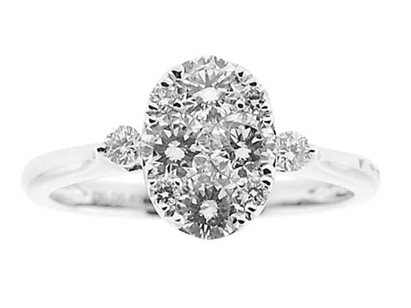 Oval Shaped Cluster Style Right Hand Fashion Ring with Diamonds in 18K White Gold