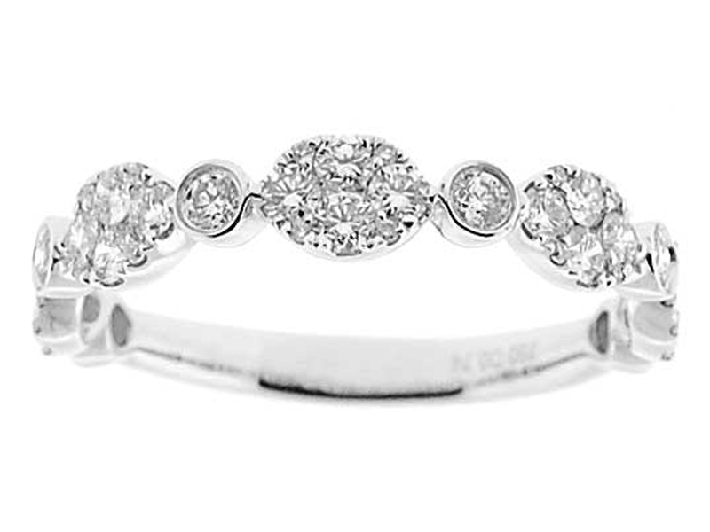 Combination Set Band with Prong Set Clusters of Diamonds and Bezel Set Diamonds in 18k White Gold