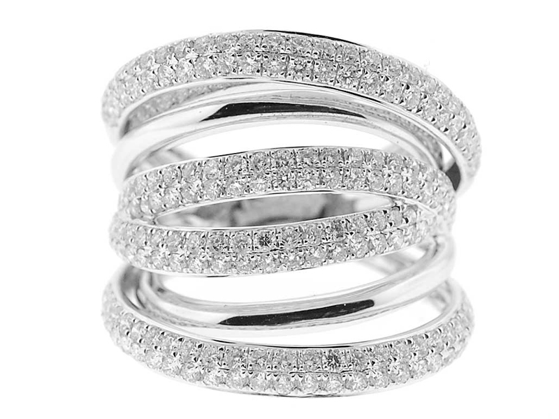 Crossover Style Statement Ring with Diamonds in Openwork Design Set in 18K White Gold
