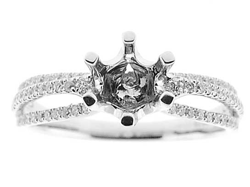 Three Row Split Shank Diamond Semi Mount Engagement Ring Setting