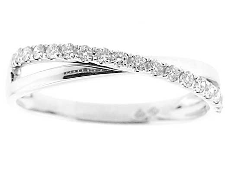 Crossover Band with Prong-Set Round Diamonds Set in 18k White Gold